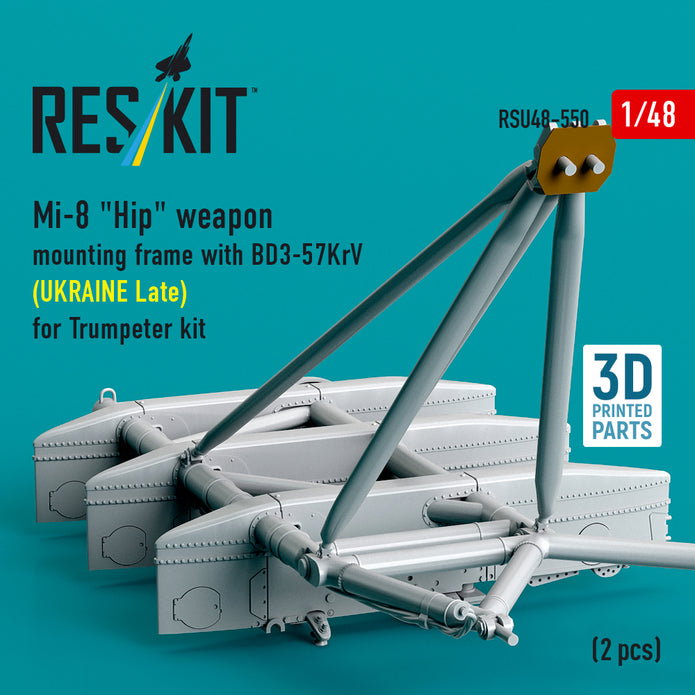 Mi-8 Hip weapon mounting frame with BD3-57KrV for Trumpeter kit (UKRAINE Late) (2 pcs) (3D Printed) Scale 1:48 ResKit RSU48-0550