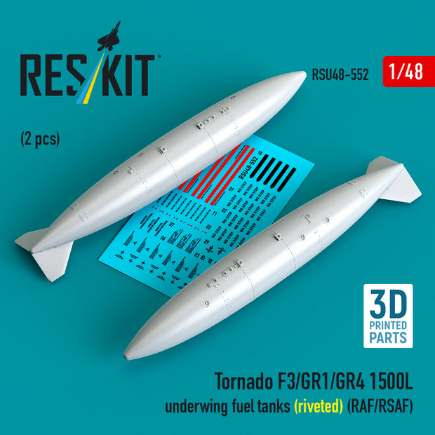Tornado F3/GR1/GR4 1500L underwing fuel tanks (riveted) (RAF/RSAF) (2 pcs) (3D Printed) Scale 1:48 ResKit RSU48-0552