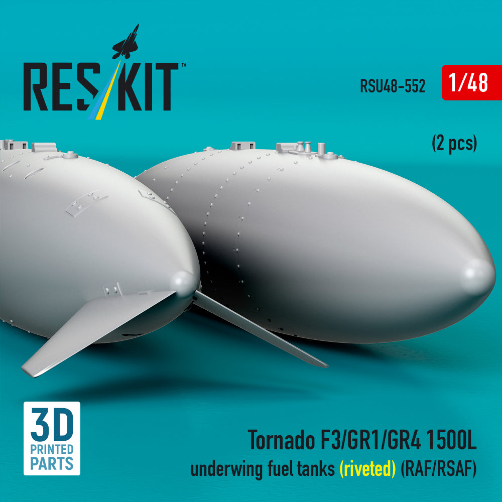 Tornado F3/GR1/GR4 1500L underwing fuel tanks (riveted) (RAF/RSAF) (2 pcs) (3D Printed) Scale 1:48 ResKit RSU48-0552