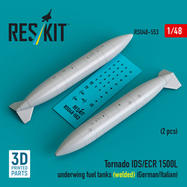 Tornado IDS/ECR 1500L underwing fuel tanks (welded) (German AF / Italian AF) (2 pcs) (3D Printed) Scale 1:48 ResKit RSU48-0553