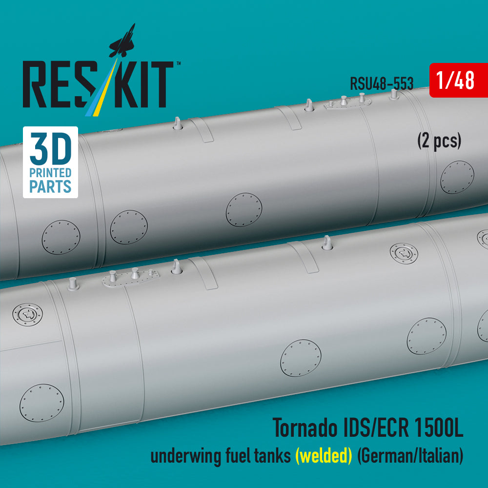 Tornado IDS/ECR 1500L underwing fuel tanks (welded) (German AF / Italian AF) (2 pcs) (3D Printed) Scale 1:48 ResKit RSU48-0553