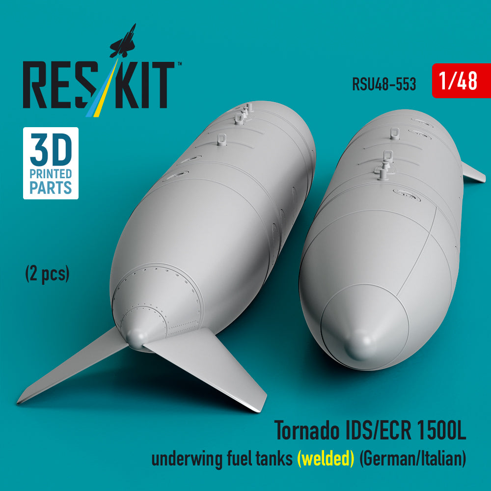Tornado IDS/ECR 1500L underwing fuel tanks (welded) (German AF / Italian AF) (2 pcs) (3D Printed) Scale 1:48 ResKit RSU48-0553