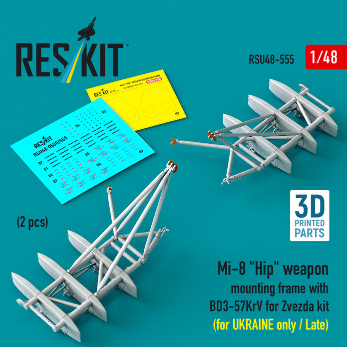 Mi-8 Hip weapon mounting frame with BD3-57KrV for Zvezda kit (for UKRAINE only / Late) (2 pcs) (3D Printed) Scale 1:48 ResKit RSU48-0555