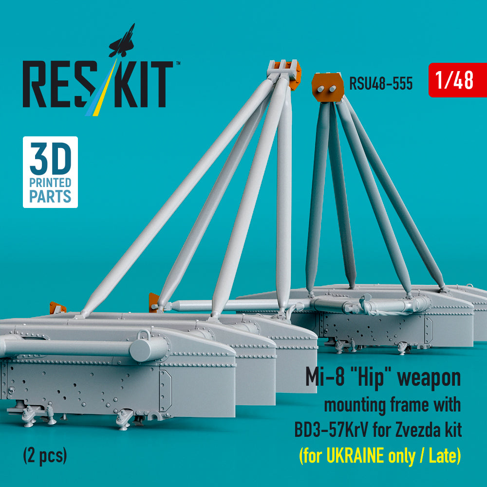 Mi-8 Hip weapon mounting frame with BD3-57KrV for Zvezda kit (for UKRAINE only / Late) (2 pcs) (3D Printed) Scale 1:48 ResKit RSU48-0555