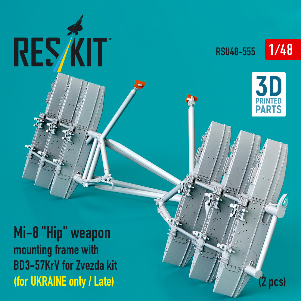 Mi-8 Hip weapon mounting frame with BD3-57KrV for Zvezda kit (for UKRAINE only / Late) (2 pcs) (3D Printed) Scale 1:48 ResKit RSU48-0555