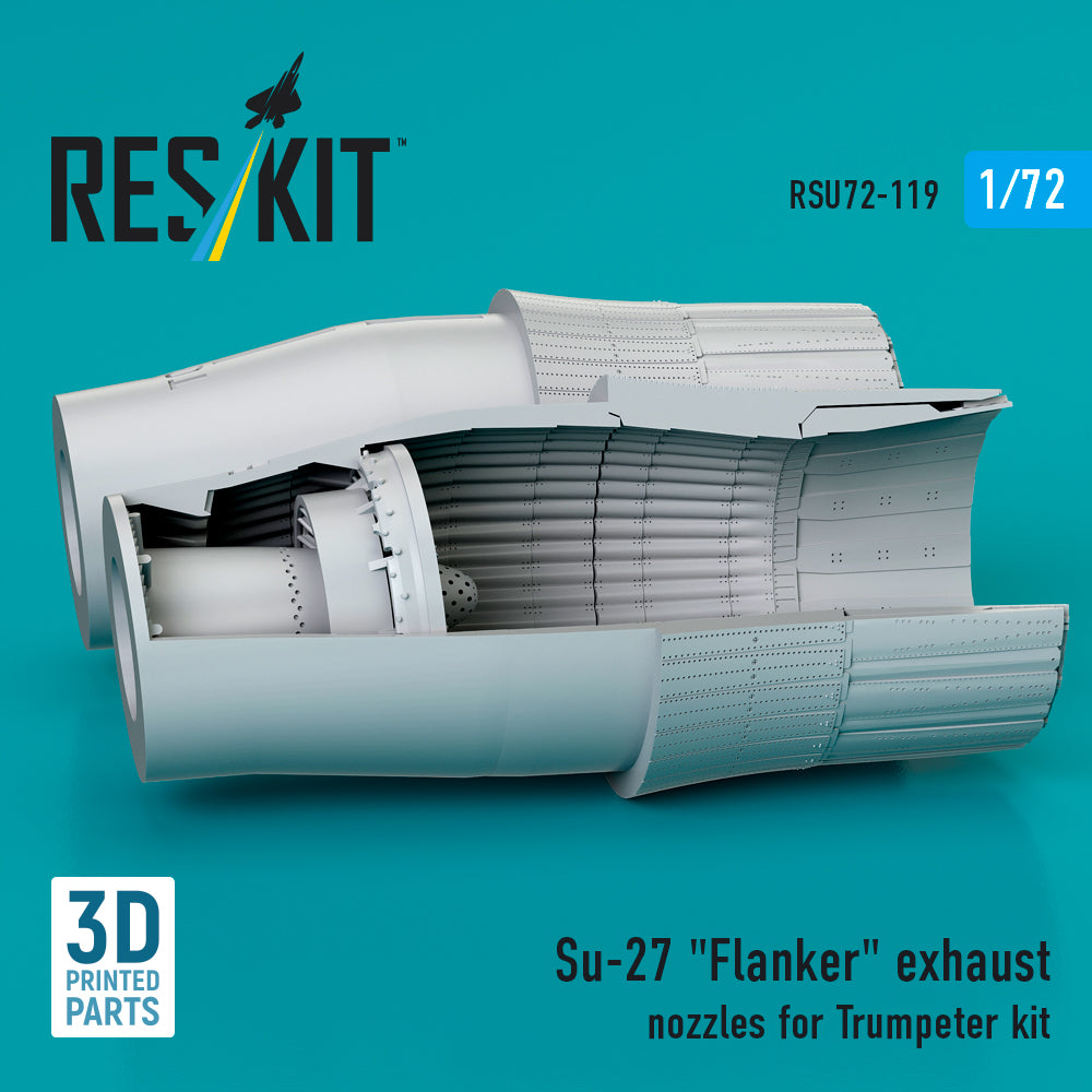 Su-27 Flanker exhaust nozzles for Trumpeter kit (3D Printed) Scale 1:72 ResKit RSU72-0119