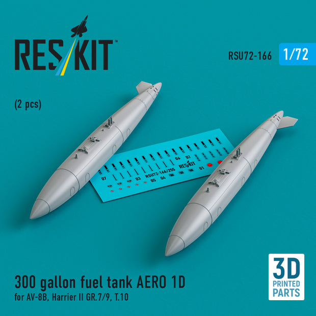 300 Gallon Fuel Tank AERO 1D for AV-8B, Harrier II GR,7/9, T,10 (2 pcs) (3D Printed) Scale 1:72 ResKit RSU72-0166 for Aircraft Model Kit