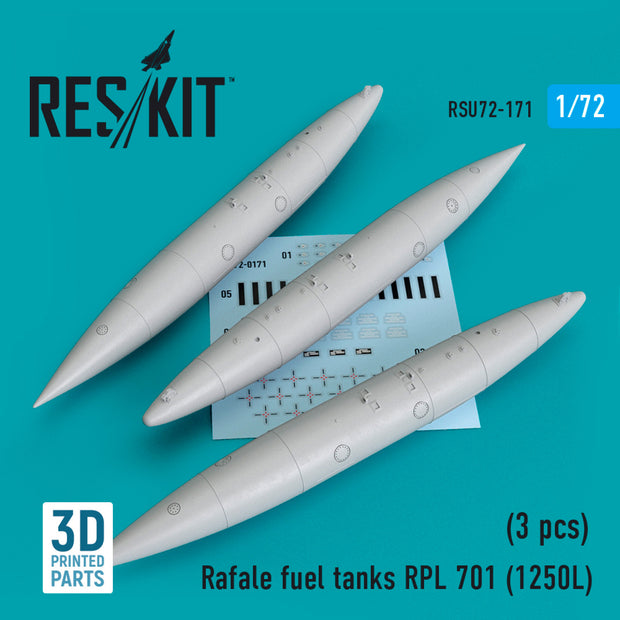Dassault Rafale Fuel Tanks RPL 701 (1250L) (3 pcs) (3D printing) Scale 1:72 ResKit RSU72-0171 for Aircraft Model Kit