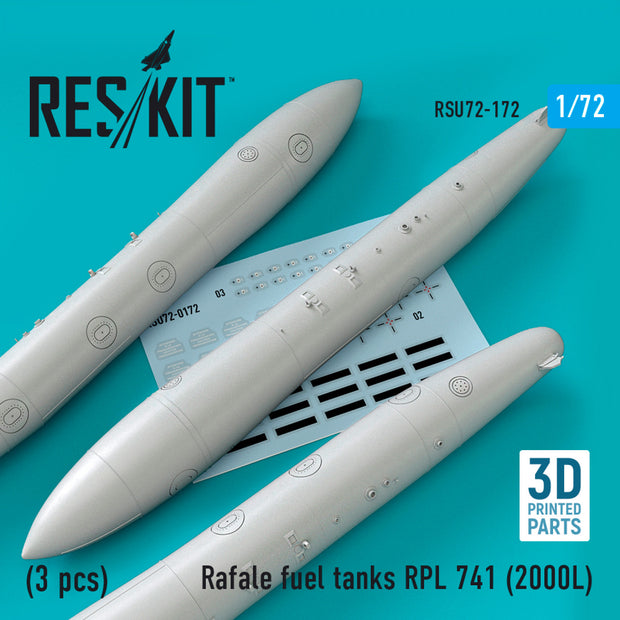 Dassault Rafale Fuel Tanks RPL 741 (2000L) (3 pcs) (3D printing) Scale 1:72 ResKit RSU72-0172 for Aircraft Model Kit