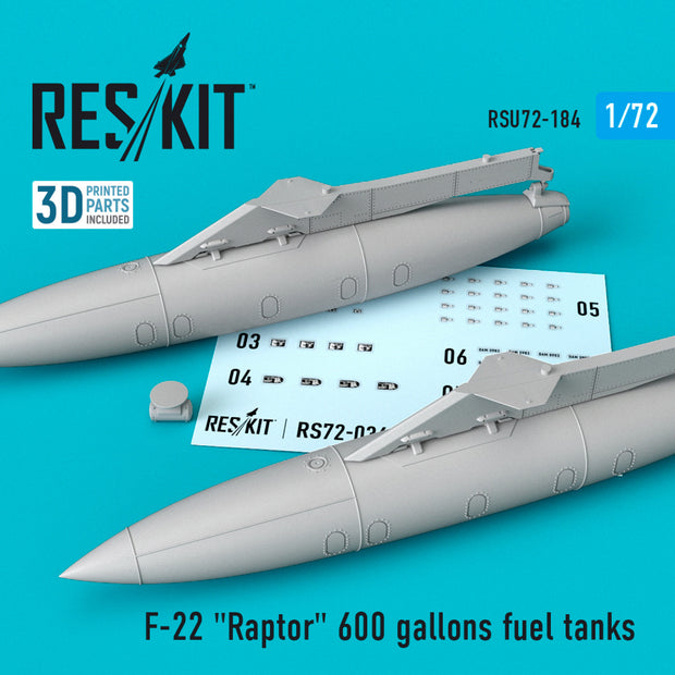 Lockheed Martin F-22 Raptor 600 gallons Fuel Tanks Scale 1:72 ResKit RSU72-0184 for Aircraft Model Kit