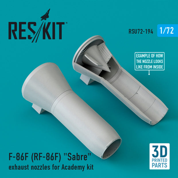 North American F-86F (RF-86F) Sabre Exhaust Nozzles for Academy kit (3D Printing) Scale 1:72 ResKit RSU72-0194 for Aircraft Model Kit