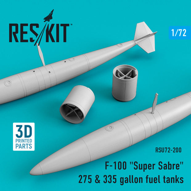 North American F-100 Super Sabre 275 & 335 Gallon Fuel Tanks Scale 1:72 ResKit RSU72-0200 for Aircraft Model Kit