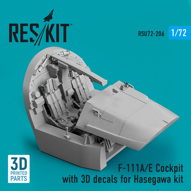 F-111A/E Cockpit with 3D Decals for Hasegawa kit (3D Printed) Scale 1:72 ResKit RSU72-0206 for Aircraft Model Kit