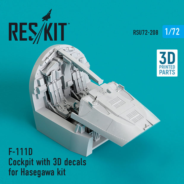F-111D Cockpit with 3D Decals for Hasegawa kit (3D Printed) Scale 1:72 ResKit RSU72-0208 for Aircraft Model Kit