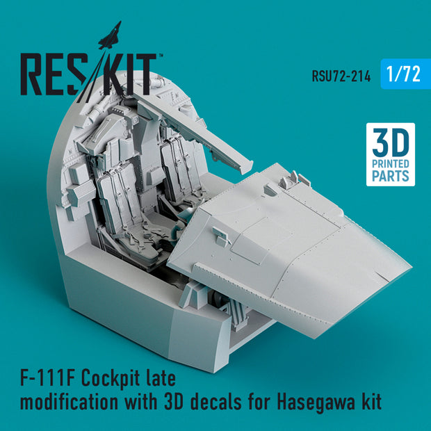 F-111F Cockpit late modification with 3D Decals for Hasegawa kit (3D Printed) Scale 1:72 ResKit RSU72-0214 for Aircraft Model Kit
