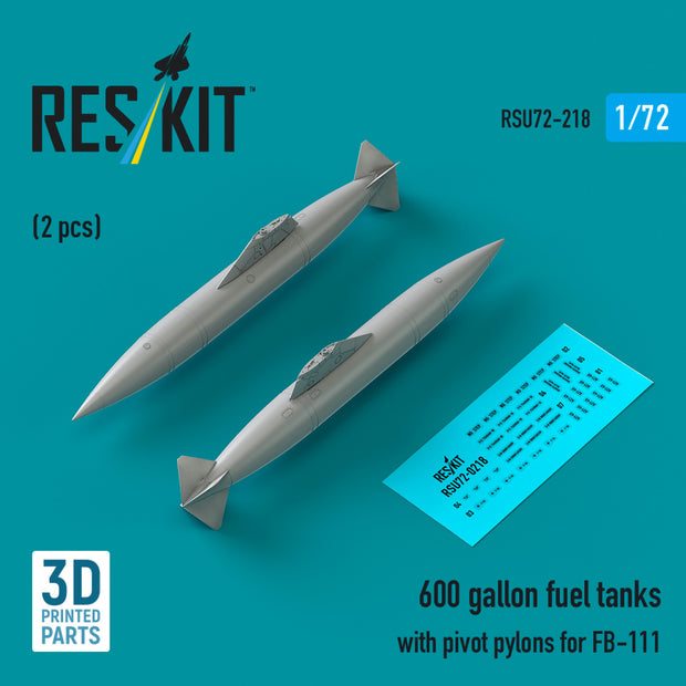 600 Gallon Fuel Tanks with Pivot Pylons for FB-111 (2 pcs) (3D Printed) Scale 1:72 ResKit RSU72-0218 for Aircraft Model Kit