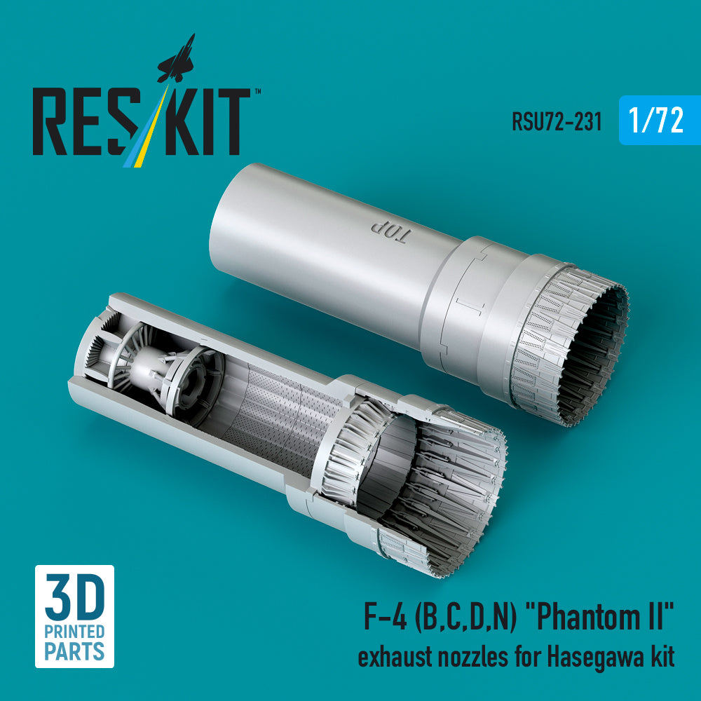McDonnell Douglas F-4 (B, C, D, N) Phantom II Exhaust Nozzles for Hasegawa kit (3D Printed) Scale 1:72 ResKit RSU72-0231 for Aircraft Model Kit