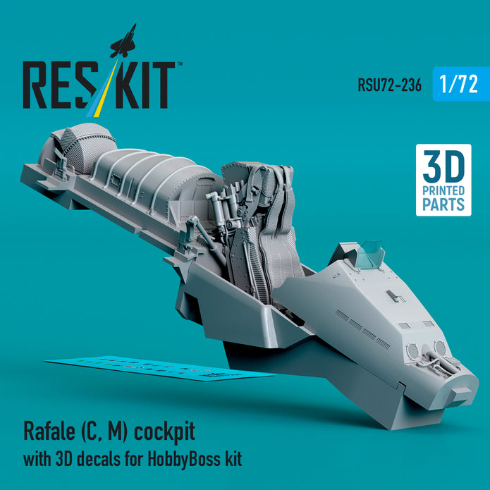 Dassault Rafale (C, M) Cockpit with 3D Decals for HobbyBoss kit (3D Printed) Scale 1:72 ResKit RSU72-0236 for Aircraft Model Kit