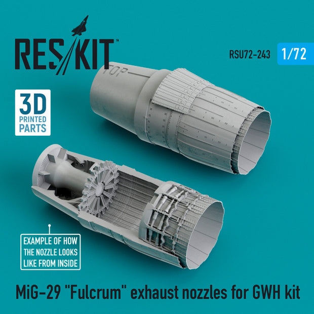 MiG-29 Fulcrum Exhaust Nozzles for GWH kit (3D printing + Resin) Scale 1:72 ResKit RSU72-0243 for Aircraft Model Kit