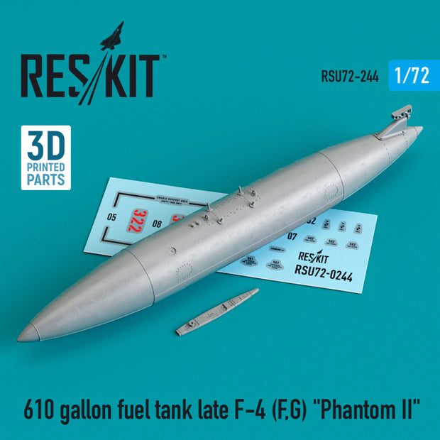 610 Gallon Fuel Tank late McDonnell Douglas F-4 (F, G) Phantom II (3D Printing) Scale 1:72 ResKit RSU72-0244 for Aircraft Model Kit