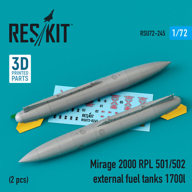 Dassault Mirage 2000 RPL 501/502 External Fuel Tanks 1700lt (2 pcs) (3D printing) Scale 1:72 ResKit RSU72-0245 for Aircraft Model Kit