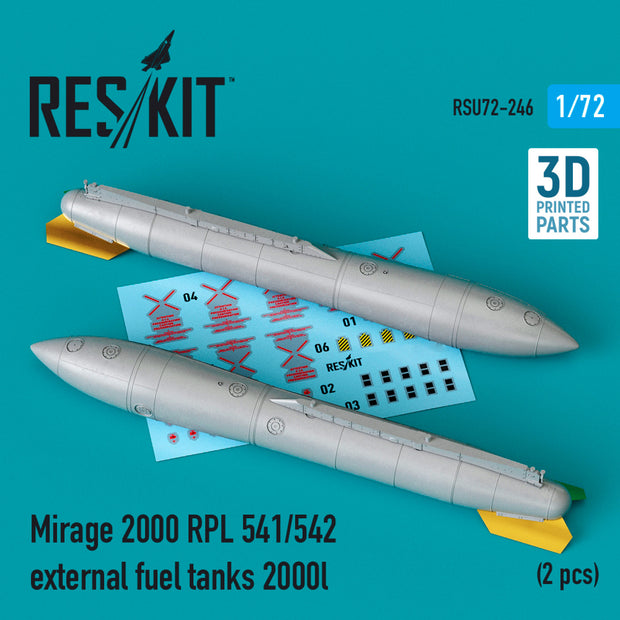 Dassault Mirage 2000 RPL 541/542 External Fuel Tanks 2000lt (2 pcs) (3D printing) Scale 1:72 ResKit RSU72-0246 for Aircraft Model Kit