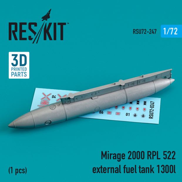 Dassault Mirage 2000 RPL 522 External Fuel Tank 1300lt (3D printing) Scale 1:72 ResKit RSU72-0247 for Aircraft Model Kit