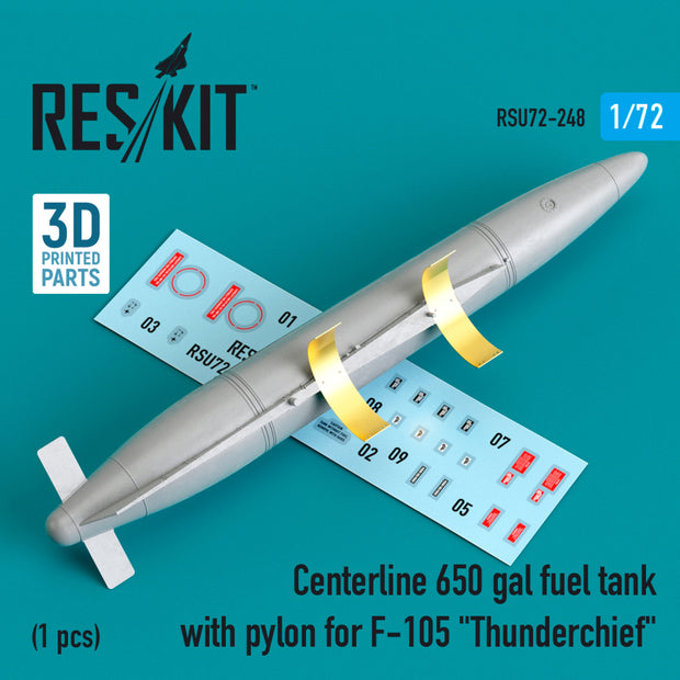 Centerline 650 gal Fuel Tank with Pylons for Republic F-105 Thunderchief (1 pcs) (3D Printed) Scale 1:72 ResKit RSU72-0248 for Aircraft Model Kit