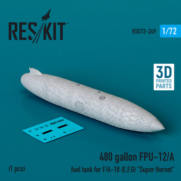 480 gallon FPU-12/A Fuel Tank for F/A-18 (E,F,G) Super Hornet (1 pcs) (3D Printed) Scale 1:72 ResKit RSU72-0249 for Aircraft Model Kit