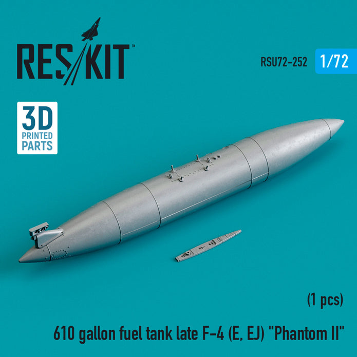 610 Gallon Fuel Tank late McDonnell Douglas F-4 (E, EJ) Phantom II (3D printing) Scale 1:72 ResKit RSU72-0252 for Aircraft Model Kit