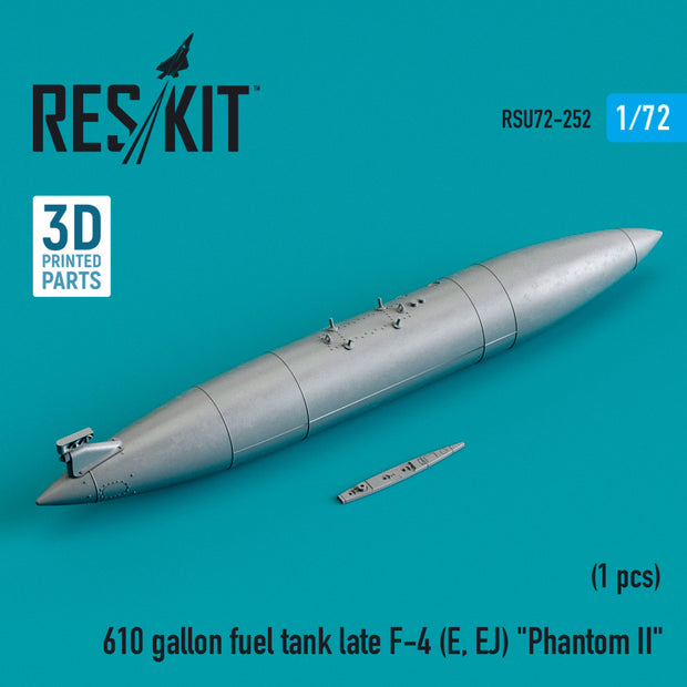 610 Gallon Fuel Tank late McDonnell Douglas F-4 (E, EJ) Phantom II (3D printing) Scale 1:72 ResKit RSU72-0252 for Aircraft Model Kit