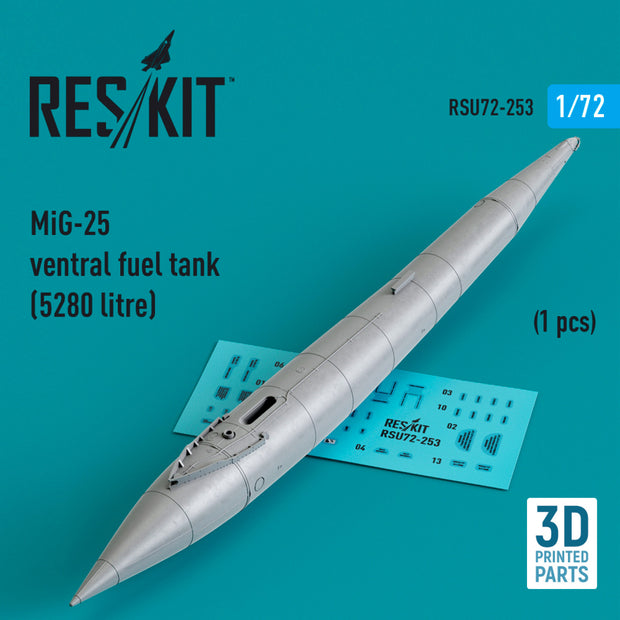 MiG-25 ventral Fuel Tank (5280 litre) (1 pcs) (3D Printed) Scale 1:72 ResKit RSU72-0253 for Aircraft Model Kit