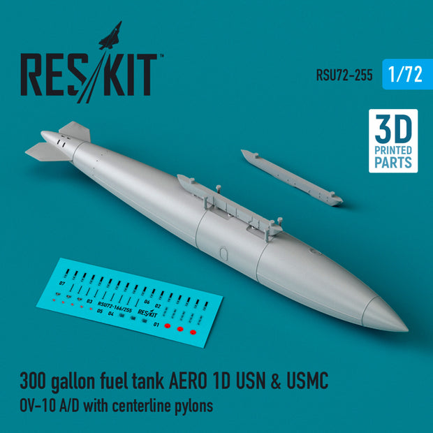 300 Gallon Fuel Tank AERO 1D USN & USMC (1 pcs) (OV-10 A/D with centerline Pylons) (3D Printed) Scale 1:72 ResKit RSU72-0255 for Aircraft Model Kit