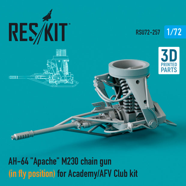 AH-64 Apache M230 Chain Gun (in fly position) for Academy / AFV Club kit (3D printing) Scale 1:72 ResKit RSU72-0257 for Helicopters Model Kit