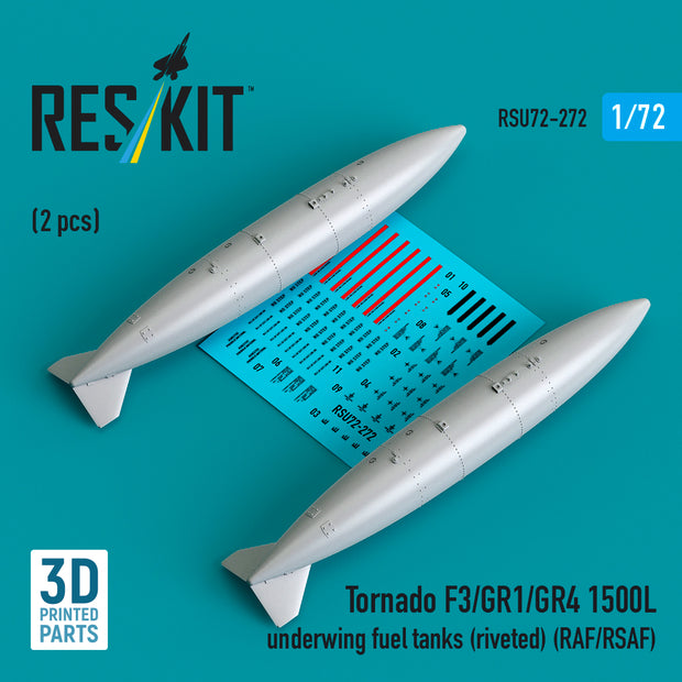 Tornado F3/GR1/GR4 1500L underwing fuel tanks (riveted) (RAF/RSAF) (2 pcs) (3D Printed) Scale 1:72 ResKit RSU72-0272