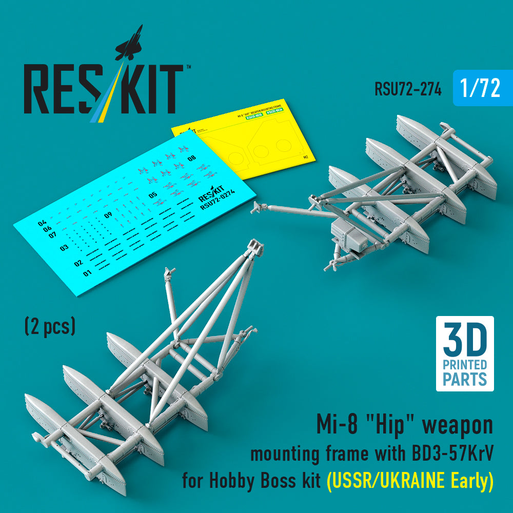 Mi-8 Hip weapon mounting frame with BD3-57KrV for Hobby Boss kit (USSR/UKRAINE Early) (2 pcs) (3D Printed) Scale 1:72 ResKit RSU72-0274