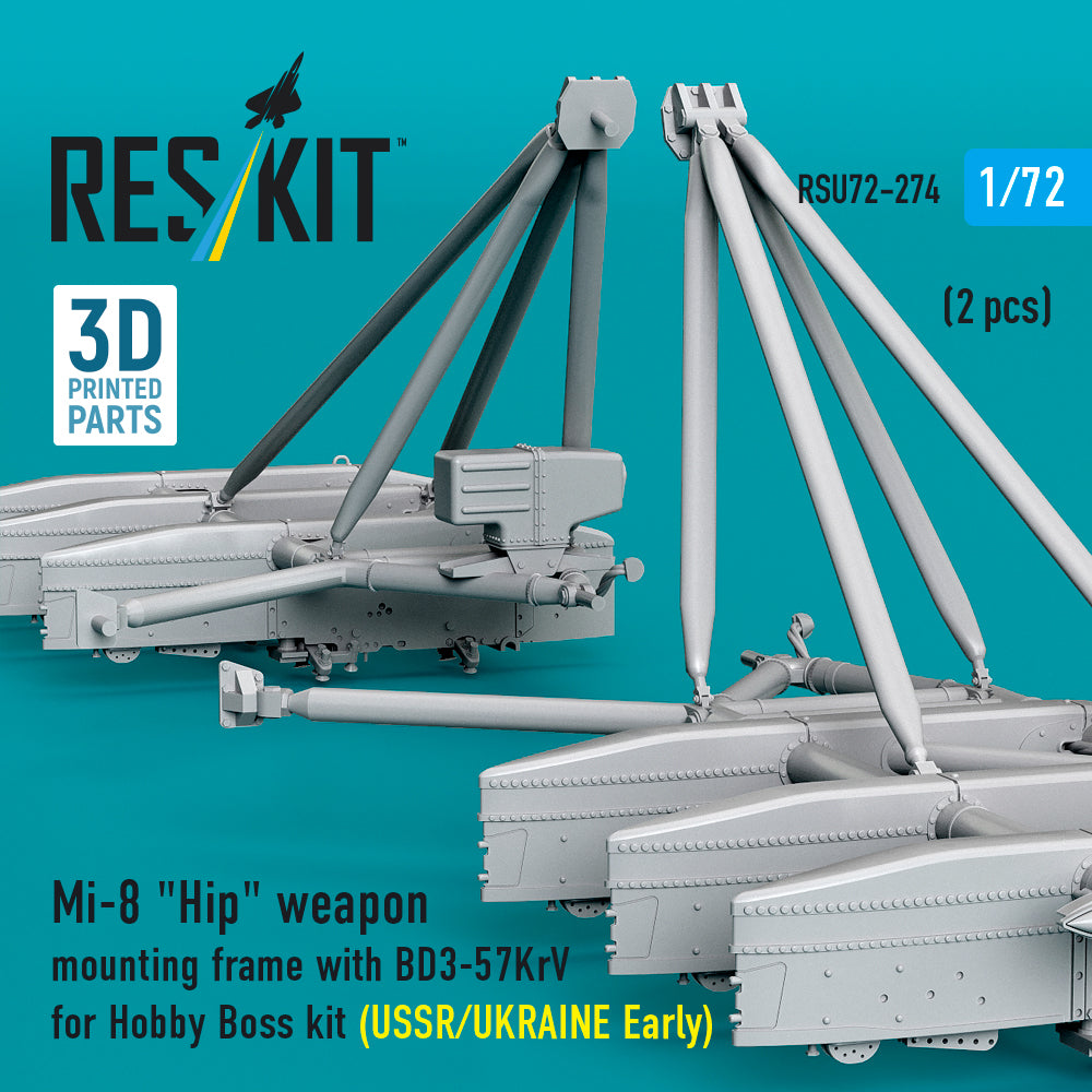 Mi-8 Hip weapon mounting frame with BD3-57KrV for Hobby Boss kit (USSR/UKRAINE Early) (2 pcs) (3D Printed) Scale 1:72 ResKit RSU72-0274