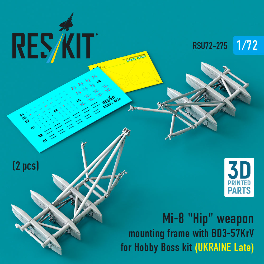 Mi-8 Hip weapon mounting frame with BD3-57KrV for Hobby Boss kit (UKRAINE Late) (2 pcs) (3D Printed) Scale 1:72 ResKit RSU72-0275