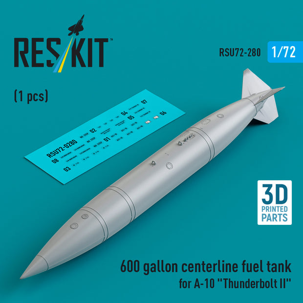 600 Gallon Centerline Fuel Tank for Fairchild Republic A-10 Thunderbolt II (1 pcs) (3D Printed) Scale 1:72 ResKit RSU72-0280 for Aircraft Model Kit