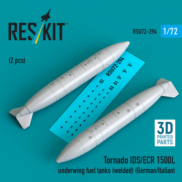 Tornado IDS/ECR 1500L underwing fuel tanks (welded) (German/Italian) (2 pcs) (3D Printed) Scale 1:72 ResKit RSU72-0294