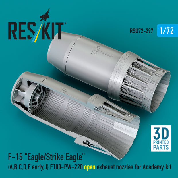 F‑15 Eagle/Strike Eagle (A, B, C, D, E early, J) F100-PW-220 open exhaust nozzles for Academy kit (3D Printed) Scale 1:72 ResKit RSU72-0297