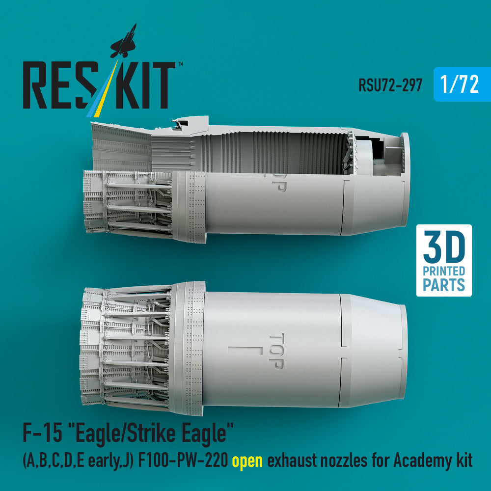 F‑15 Eagle/Strike Eagle (A, B, C, D, E early, J) F100-PW-220 open exhaust nozzles for Academy kit (3D Printed) Scale 1:72 ResKit RSU72-0297
