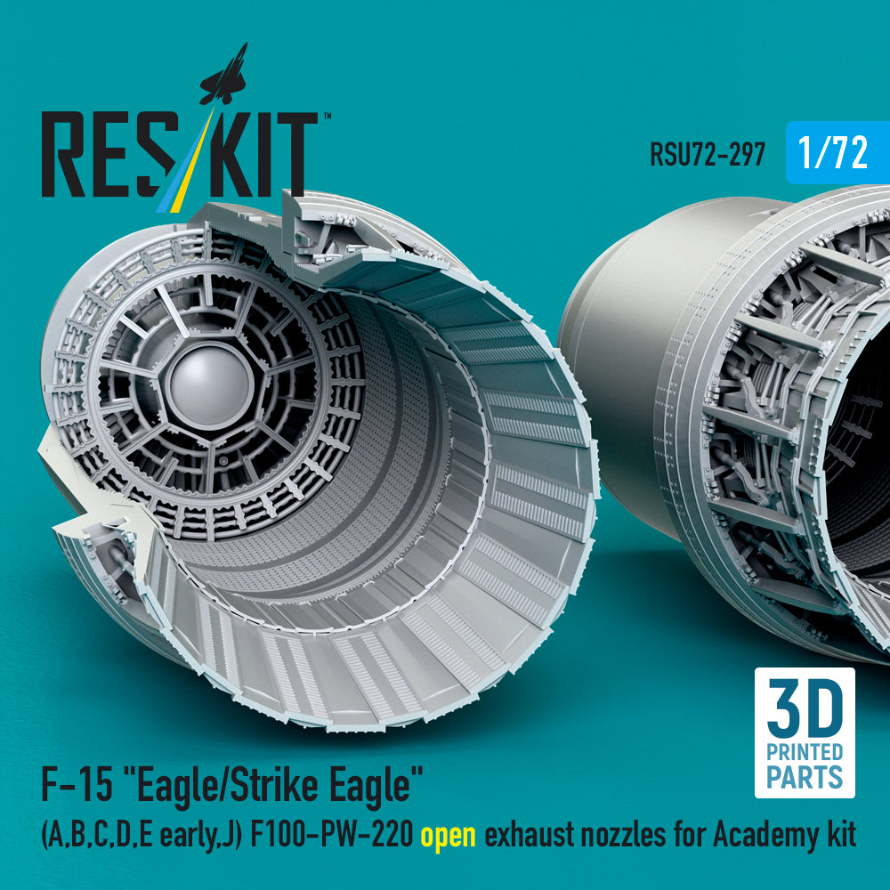 F‑15 Eagle/Strike Eagle (A, B, C, D, E early, J) F100-PW-220 open exhaust nozzles for Academy kit (3D Printed) Scale 1:72 ResKit RSU72-0297