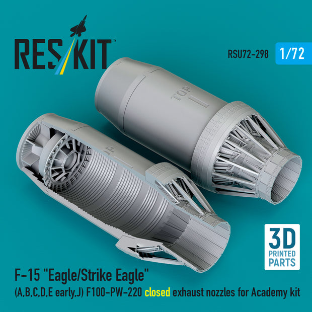 F‑15 Eagle/Strike Eagle (A, B, C, D, E early, J) F100-PW-220 closed exhaust nozzles for Academy kit (3D Printed) Scale 1:72 ResKit RSU72-0298