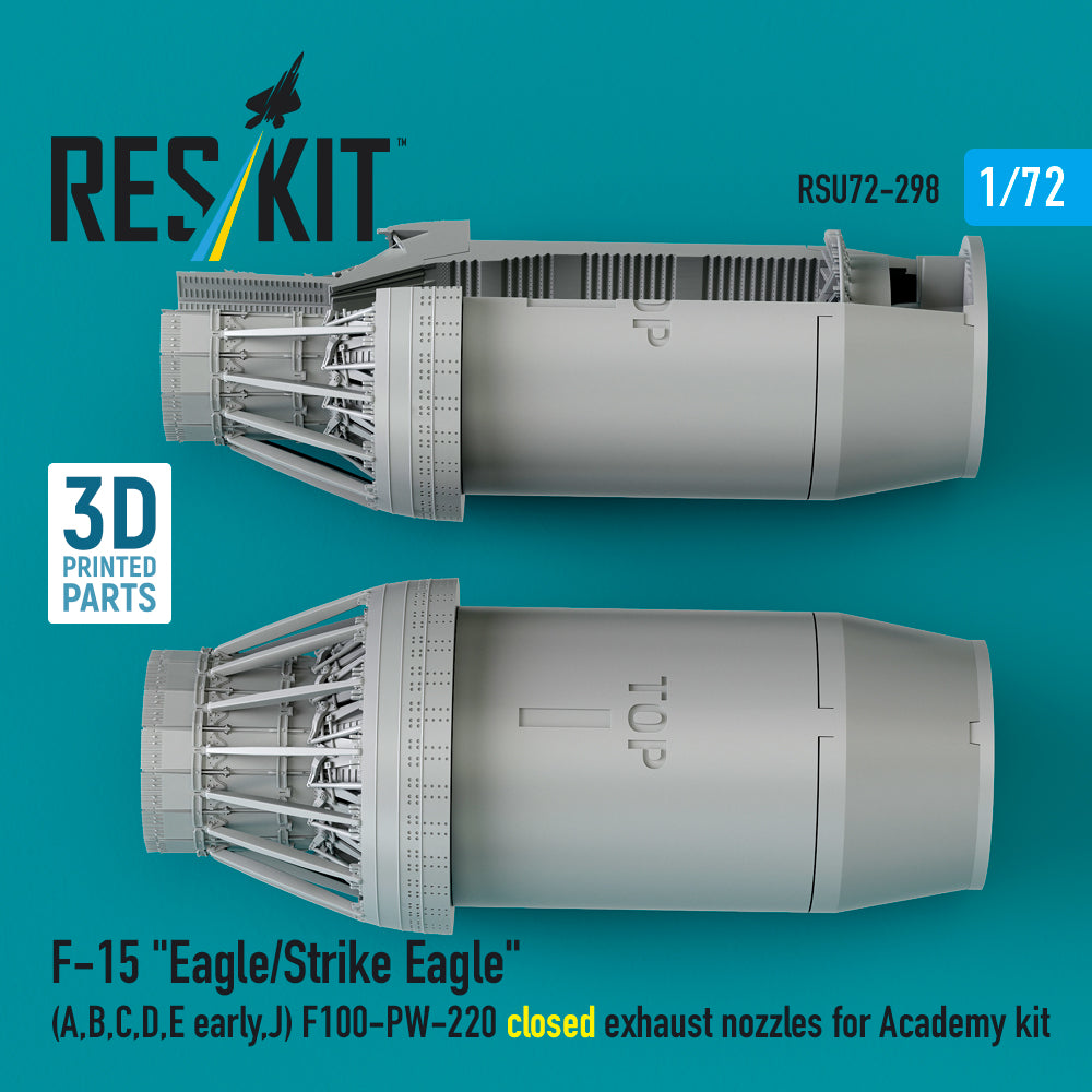 F‑15 Eagle/Strike Eagle (A, B, C, D, E early, J) F100-PW-220 closed exhaust nozzles for Academy kit (3D Printed) Scale 1:72 ResKit RSU72-0298