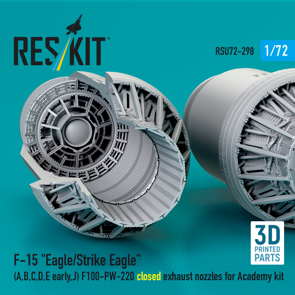 F‑15 Eagle/Strike Eagle (A, B, C, D, E early, J) F100-PW-220 closed exhaust nozzles for Academy kit (3D Printed) Scale 1:72 ResKit RSU72-0298