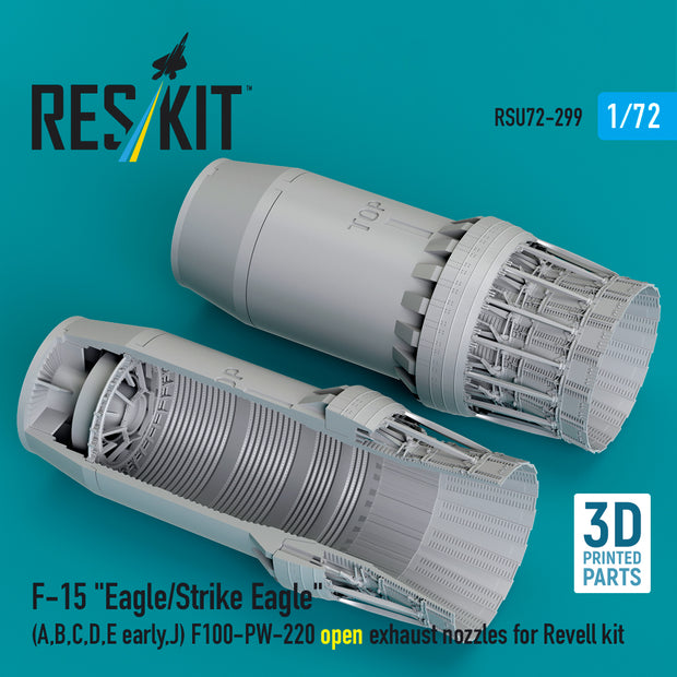 F‑15 Eagle/Strike Eagle (A, B, C, D, E early, J) F100-PW-220 open exhaust nozzles for Revell kit (3D Printed) Scale 1:72 ResKit RSU72-0299
