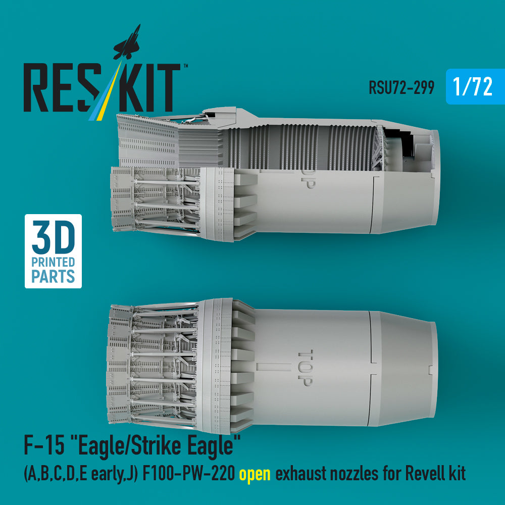 F‑15 Eagle/Strike Eagle (A, B, C, D, E early, J) F100-PW-220 open exhaust nozzles for Revell kit (3D Printed) Scale 1:72 ResKit RSU72-0299