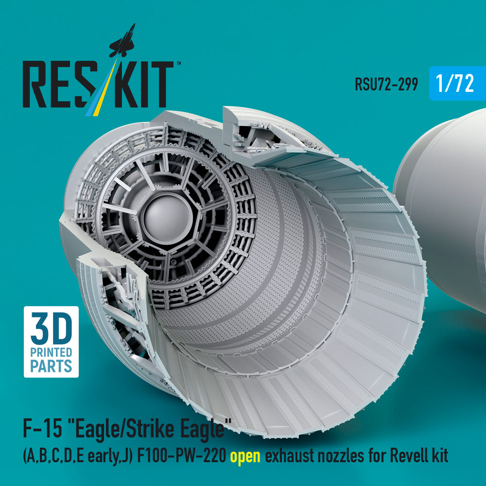 F‑15 Eagle/Strike Eagle (A, B, C, D, E early, J) F100-PW-220 open exhaust nozzles for Revell kit (3D Printed) Scale 1:72 ResKit RSU72-0299
