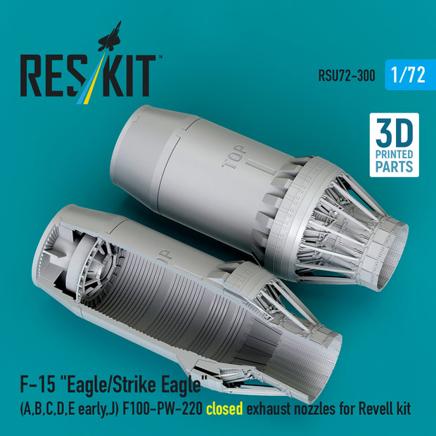 F‑15 Eagle/Strike Eagle (A, B, C, D, E early, J) F100-PW-220 closed exhaust nozzles for Revell kit (3D Printed) Scale 1:72 ResKit RSU72-0300